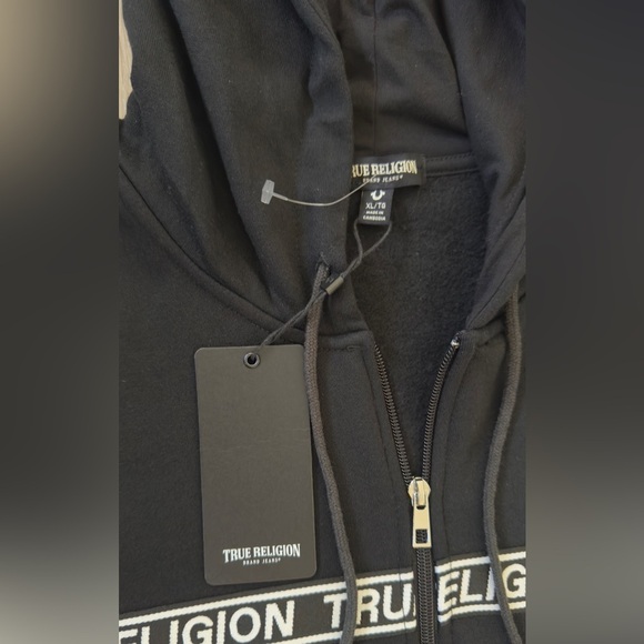 True Religion Black and Gold Zip-Up Sweater for Men - Picture 4 of 9